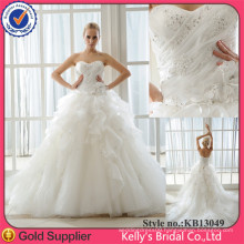 Layered lace ruched organza sweetheart strapless a-line beaded bodice wedding gown